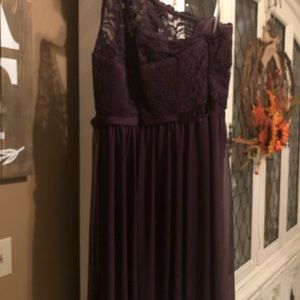 One shoulder purple lace dress
